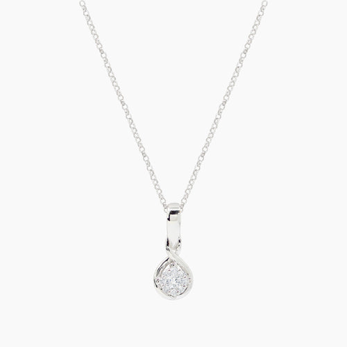 DIAMOND FLOWER LADIES NECKLACE AND PENDANT WITH 9=0.10 / 1.71 CARAT DIAMONDS IN 14K WHITE GOLD