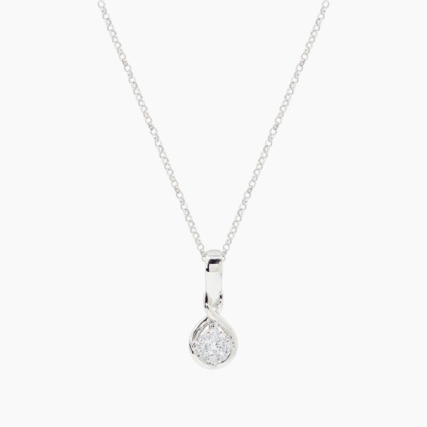 DIAMOND FLOWER LADIES NECKLACE AND PENDANT WITH 9=0.10 / 1.71 CARAT DIAMONDS IN 14K WHITE GOLD