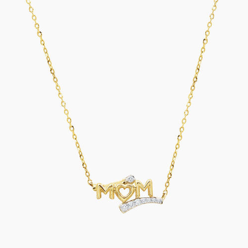 DIAMOND MOM LADIES NECKLACE AND PENDANT WITH 8=0.07 / 1.77 CARAT DIAMONDS IN 14K YELLOW GOLD