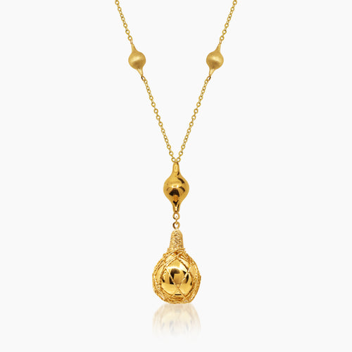 TEXTURED NESTED BEADS LADIES NECKLACE AND PENDANT IN (ITALIAN) 18K YELLOW GOLD