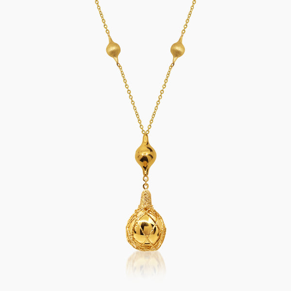 TEXTURED NESTED BEADS LADIES NECKLACE AND PENDANT IN (ITALIAN) 18K YELLOW GOLD