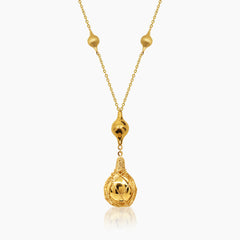 TEXTURED NESTED BEADS LADIES NECKLACE AND PENDANT IN (ITALIAN) 18K YELLOW GOLD