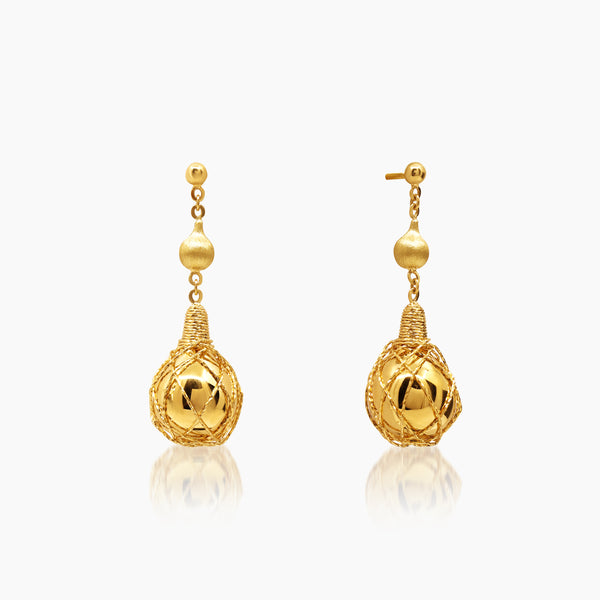 TEXTURED NESTED BEADS LADIES STUD EARRINGS IN (ITALIAN) 18K YELLOW GOLD