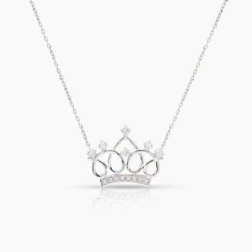 DIAMOND QUEEN'S CROWN LADIES NECKLACE AND PENDANT WITH 14=0.18 / 2.56 CARAT DIAMONDS IN 14K WHITE GOLD