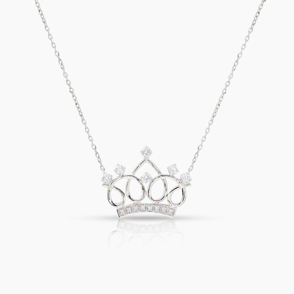 DIAMOND QUEEN'S CROWN LADIES NECKLACE AND PENDANT WITH 14=0.18 / 2.56 CARAT DIAMONDS IN 14K WHITE GOLD
