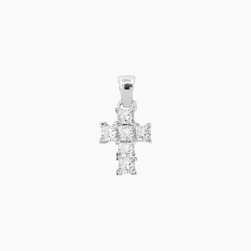 DIAMOND CROSS LADIES PENDANT WITH 6?=0.73 CARAT DIAMONDS IN 14K WHITE GOLD