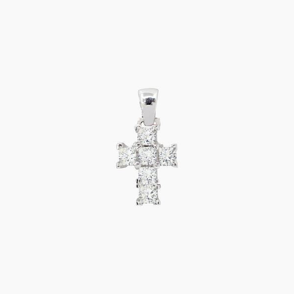 DIAMOND CROSS LADIES PENDANT WITH 6?=0.73 CARAT DIAMONDS IN 14K WHITE GOLD