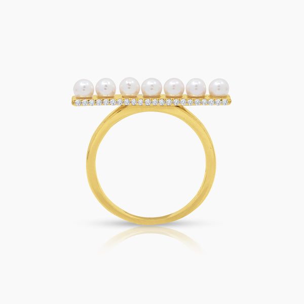 6.5" BAR DIAMOND PEARL LADIES RINGS WITH 50=0.2 / PE7-3MM / 3.8 CARAT DIAMONDS IN 18K YELLOW GOLD