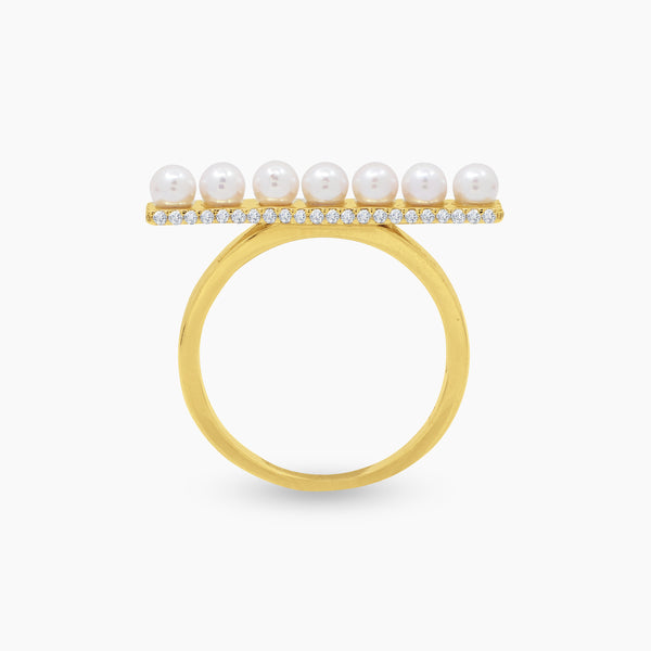 6.5" BAR DIAMOND PEARL LADIES RINGS WITH 50=0.2 / PE7-3MM / 3.8 CARAT DIAMONDS IN 18K YELLOW GOLD