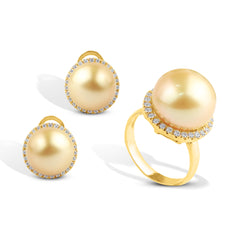 GOLD SOUTH SEA PEARL SET WITH DIAMONDS IN 14K YELLOW GOLD