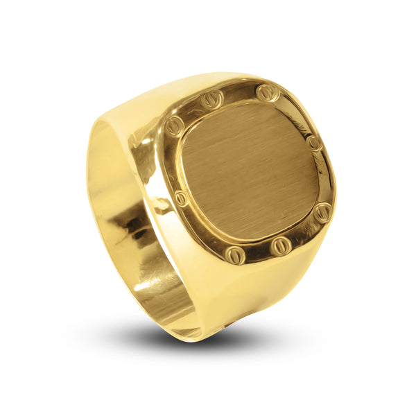 SIGNET WITH DESIGN MENS RING IN 18K YELLOW GOLD