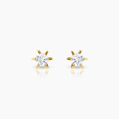 ROUND CUT NOSE PIN DIAMOND LADIES STUD EARRINGS WITH 2=0.36 / 1.8 CARAT DIAMONDS IN 14K YELLOW GOLD