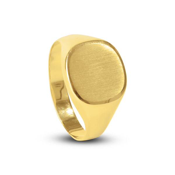 ENGRAVABLE BRUSHED MENS RING IN 18K YELLOW GOLD