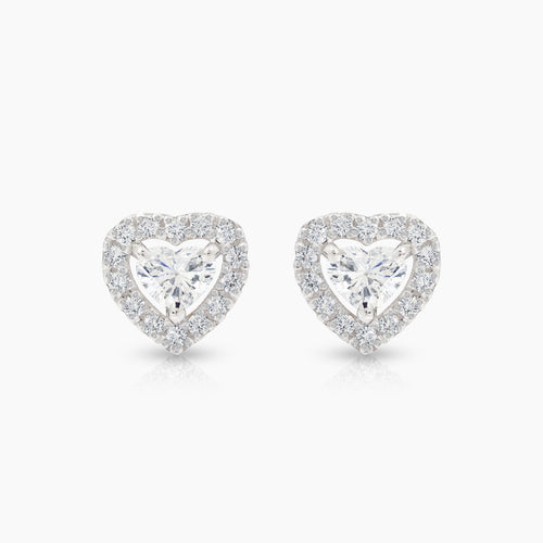 HEART DIAMOND LADIES STUD EARRINGS WITH 28=0.14 / 2=0.33 / 1.57 / 1 CARAT DIAMONDS IN 18K WHITE GOLD