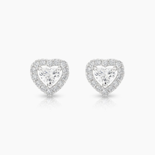 HEART DIAMOND LADIES STUD EARRINGS WITH 28=0.14 / 2=0.33 / 1.57 / 1 CARAT DIAMONDS IN 18K WHITE GOLD