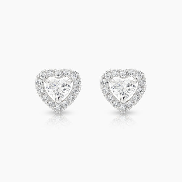 HEART DIAMOND LADIES STUD EARRINGS WITH 28=0.14 / 2=0.33 / 1.57 / 1 CARAT DIAMONDS IN 18K WHITE GOLD