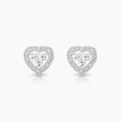 HEART DIAMOND LADIES STUD EARRINGS WITH 28=0.14 / 2=0.33 / 1.57 / 1 CARAT DIAMONDS IN 18K WHITE GOLD