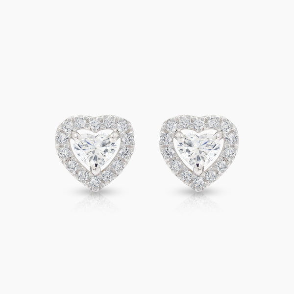 HEART DIAMOND LADIES STUD EARRINGS WITH 28=0.14 / 2=0.33 / 1.57 / 1 CARAT DIAMONDS IN 18K WHITE GOLD