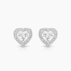 HEART DIAMOND LADIES STUD EARRINGS WITH 28=0.14 / 2=0.33 / 1.57 / 1 CARAT DIAMONDS IN 18K WHITE GOLD