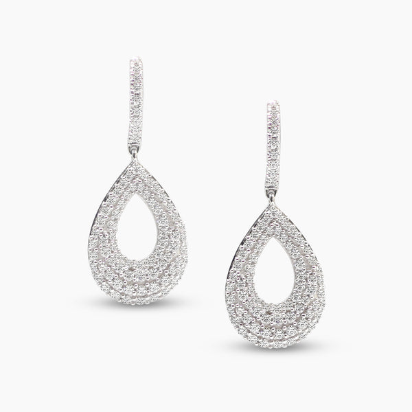 DIAMOND TEAR DROP LADIES HOOP EARRINGS WITH 156=0.86 / 3.51 / 3.8 CARAT DIAMONDS IN 18K WHITE GOLD