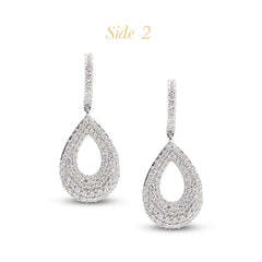 DIAMOND TEAR DROP LADIES HOOP EARRINGS WITH 156=0.86 / 3.51 / 3.8 CARAT DIAMONDS IN 18K WHITE GOLD