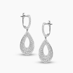 DIAMOND TEAR DROP LADIES HOOP EARRINGS WITH 156=0.86 / 3.51 / 3.8 CARAT DIAMONDS IN 18K WHITE GOLD