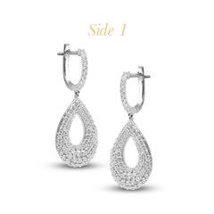 DIAMOND TEAR DROP LADIES HOOP EARRINGS WITH 156=0.86 / 3.51 / 3.8 CARAT DIAMONDS IN 18K WHITE GOLD