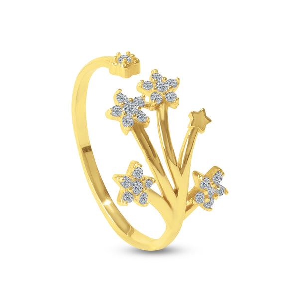 STARS LADIES RING WITH CZ STONE IN 18K YELLOW GOLD