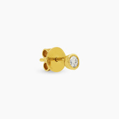 ROUND BEZEL LADIES STUD EARRINGS WITH 2=0.22 / 1.35 CARAT DIAMONDS IN 14K YELLOW GOLD