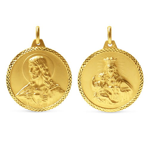 SACRED HEART AND MOUNT CARMEL MEDAL IN 14K YELLOW GOLD