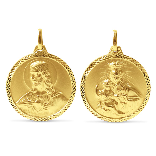 SACRED HEART AND MOUNT CARMEL MEDAL IN 14K YELLOW GOLD