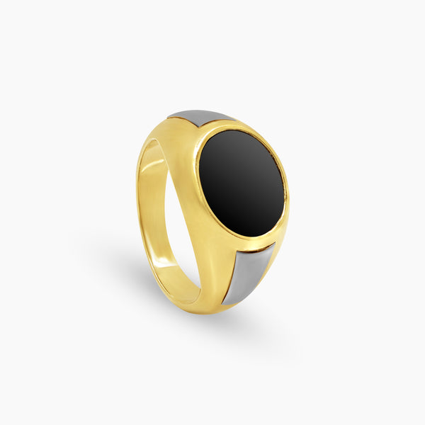 9" TWO-TONE OVAL BLACK ONYX MENS RING IN (SAUDI) 18K YELLOW GOLD