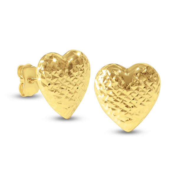 HEART EARRINGS IN DIAMOND CUT-DESIGN IN 18K YELLOW GOLD