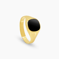 9.5" ROUND EDGE SQUARE BLACK ONYX MENS RING IN (SAUDI) 18K YELLOW GOLD