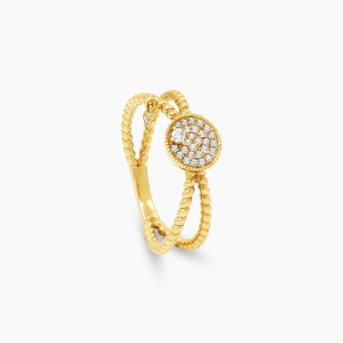 6 1/2" THIN ROPE ROUND BEZEL LADIES RING WITH 2.35 CARAT DIAMONDS IN 14K YELLOW GOLD