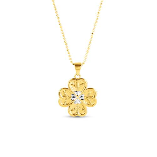 TWO-TONE FLOWER HEART PENDANT WITH CHAIN IN 18K GOLD