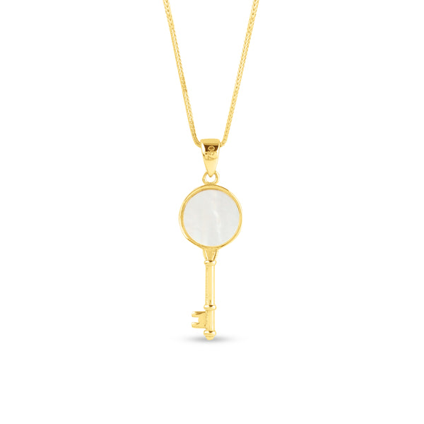 FLOWER OF LIFE KEY WITH MOTHER OF PEARL PENDANT WITH CHAIN IN 18K YELLOW GOLD