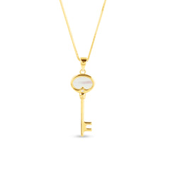 KEY WITH MOTHER OF PEARL PENDANT NECKLACE IN 18K YELLOW GOLD