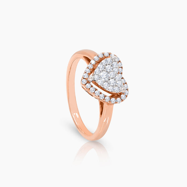 7" DIAMOND HEART LADIES RINGS WITH 1RD=0.04 / 40D =0.31 CARAT DIAMONDS IN 18K ROSE GOLD