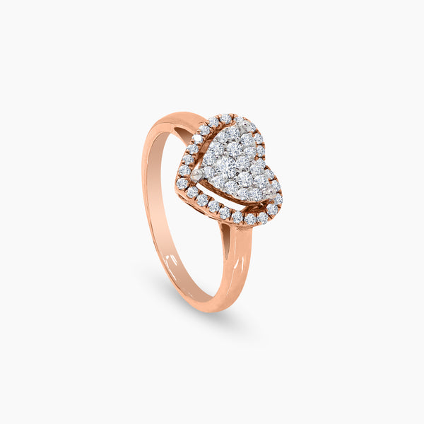 7" DIAMOND HEART LADIES RINGS WITH 1RD=0.04 / 40D =0.31 CARAT DIAMONDS IN 18K ROSE GOLD