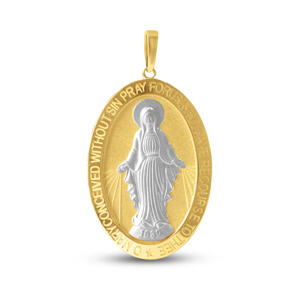 MARY MIRACULOUS MEDAL OVAL IN TWO-TONE 18K ITALIAN GOLD
