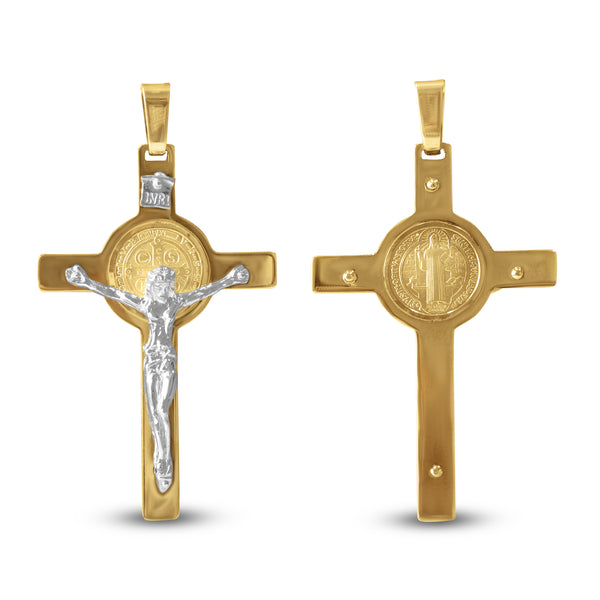 CRUCIFIX WITH ST. BENEDICT CROSS IN 14K TWO-TONE GOLD