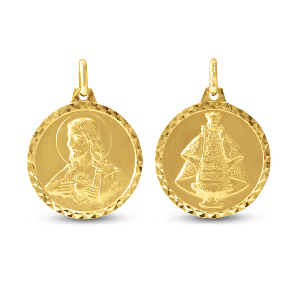 SACRED HEART & STO. NIÑO 20MM MEDAL IN 14K YELLOW GOLD