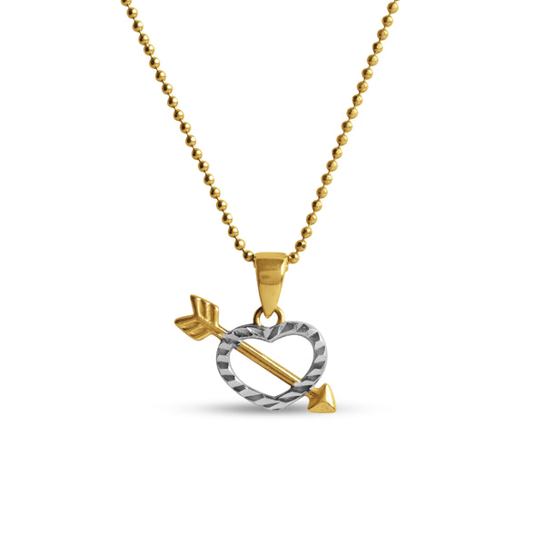 TWO-TONE HEART WITH ARROW PENDANT WITH CHAIN IN 18K GOLD