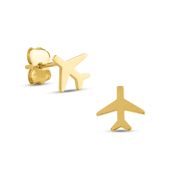 TINY AIRPLANE STUD EARRINGS IN 18K YELLOW GOLD