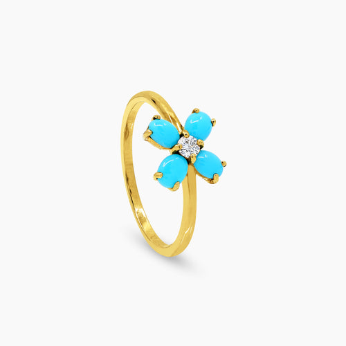 6.5" TURQUOISE STONE AND DIAMOND LADIES RINGS WITH 1=0.07 / 4TQ=0.46 / 2.0 CARAT DIAMONDS IN 18K YELLOW GOLD