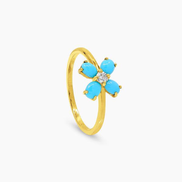 6.5" TURQUOISE STONE AND DIAMOND LADIES RINGS WITH 1=0.07 / 4TQ=0.46 / 2.0 CARAT DIAMONDS IN 18K YELLOW GOLD