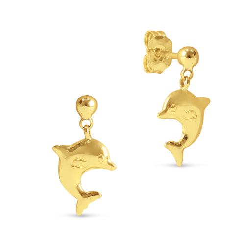 DOLPHIN DANGLING  EARRINGS IN 14K YELLOW GOLD