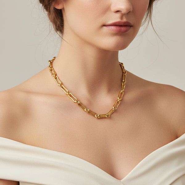 PAPER CLIP CHAIN (18 INCHES) IN (ITALIAN) 18K YELLOW GOLD