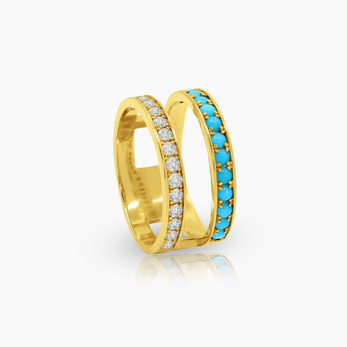 6 1/4" TURQUOISE STONE AND DIAMOND LADIES RINGS WITH 13TQ=0.354 / 5.5 / 5.29 CARAT DIAMONDS IN 18K YELLOW GOLD